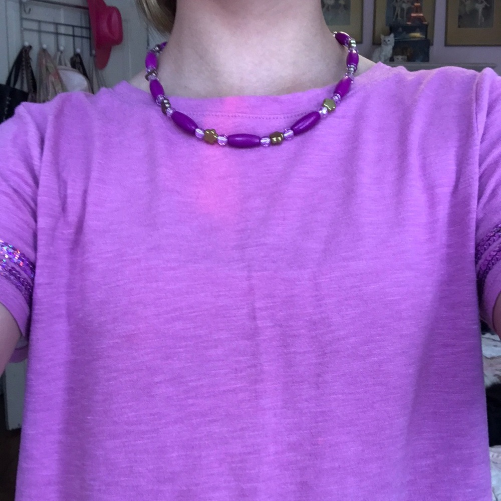Purple and gold necklace, Women's,handmade.